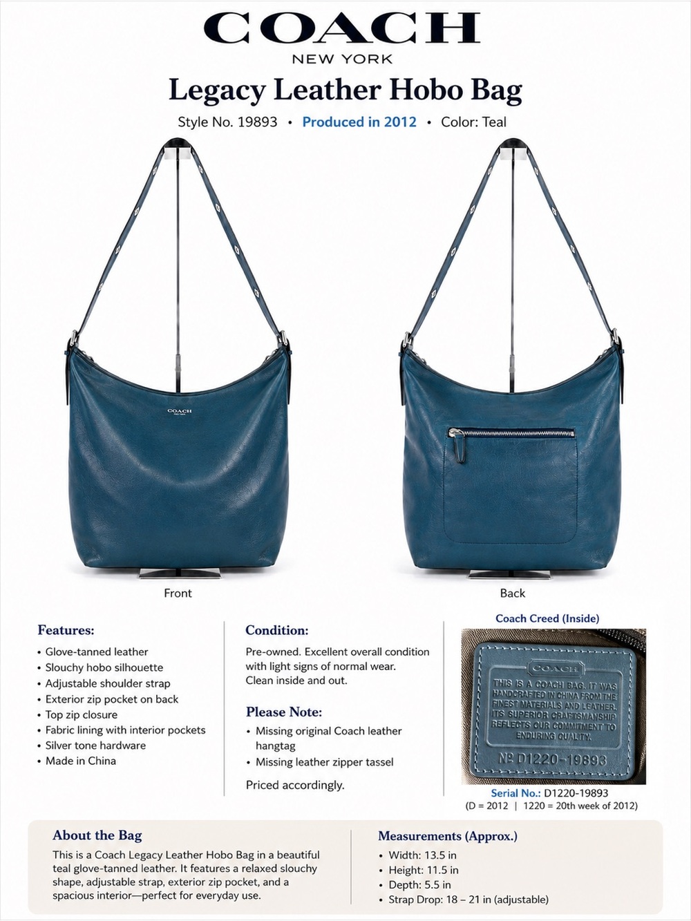 Coach Legacy Leather Slouchy Hobo Bag blue teal modern heritage capsule wardrobe